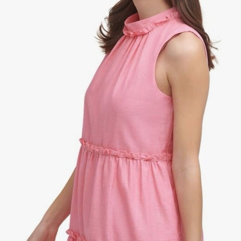 Like New Vince Camuto Highneck Tiered Shift Dress in Pink Sz 8 - Picture 6 of 11